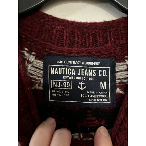 Nautica Lambswool Blend Sweater Fair Isle Roll Neck Mens Medium - Picture 7 of 7